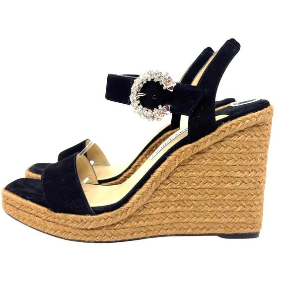 Jimmy Choo Heels Black Crystal Mirabelle Jute Espadrilles Platform Sandals 39.5 - Picture 4 of 11